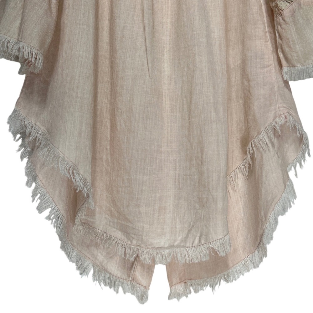 Billy T Cold Shoulder Floral Embroidered Bell Sleeve Fringe Hem Blouse Size S - Picture 6 of 11
